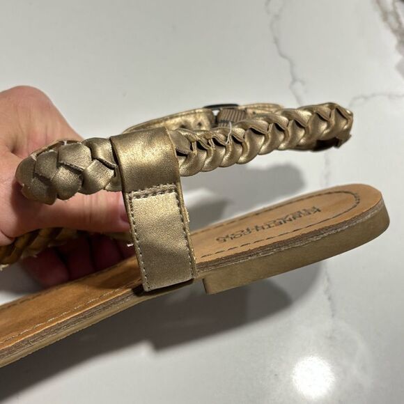 Kenneth Cole Reaction | Women’s Metallic Gold Braided Strappy Thong Sandals 9.5 - Picture 8 of 14